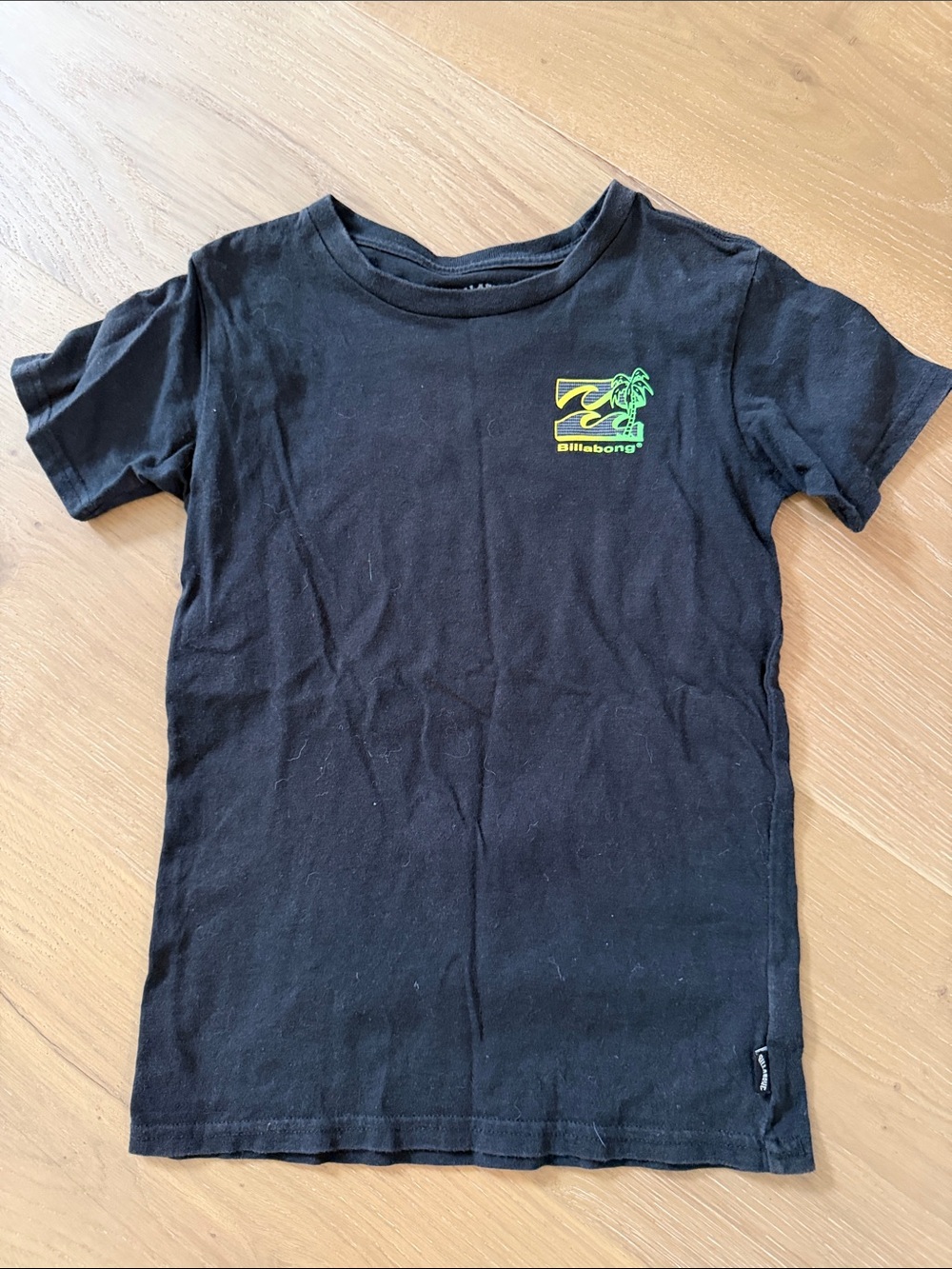 Billabong Black Tee with Neon Green-Yellow Chest Logo